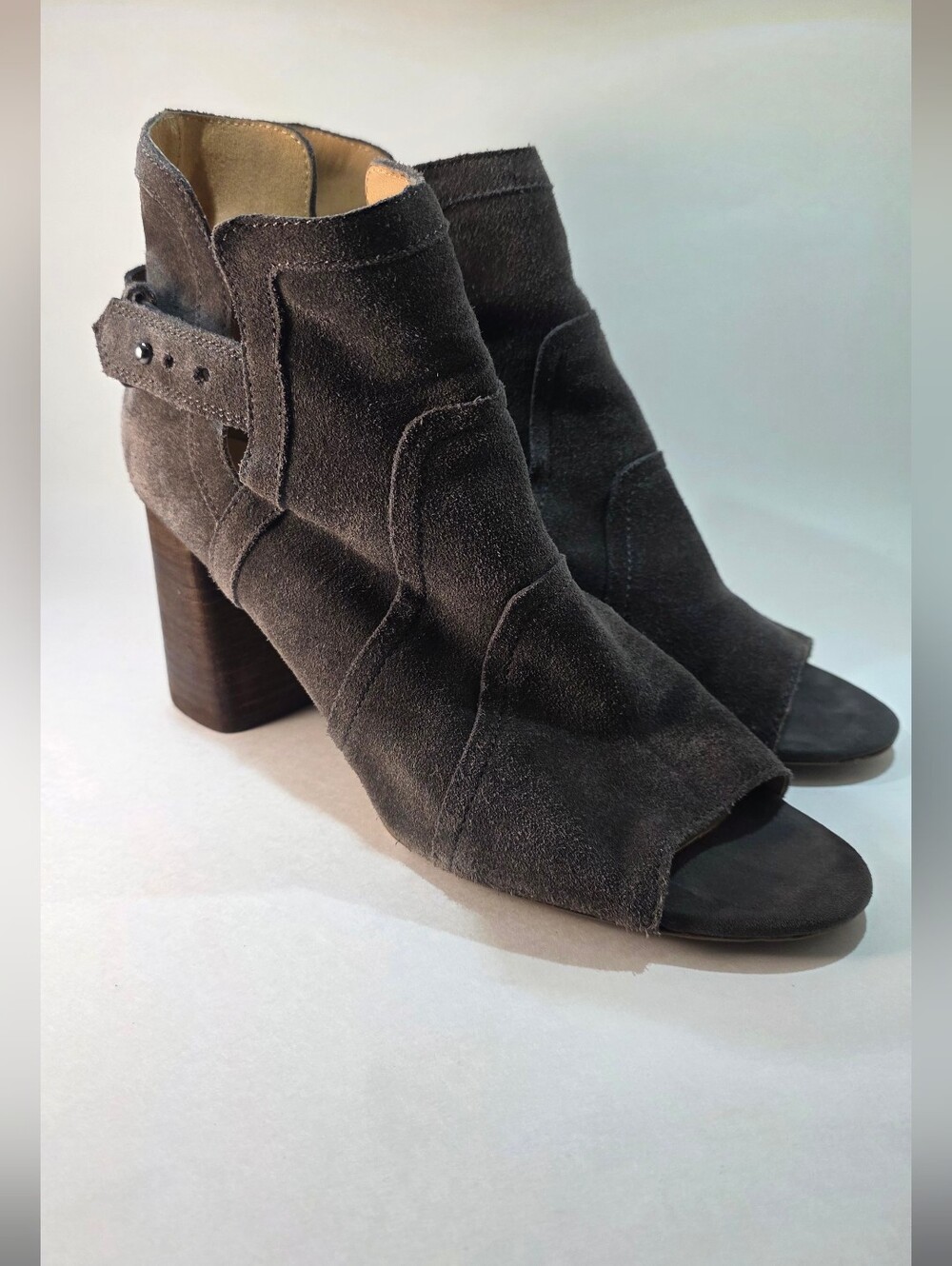 Joe's Gray Suede Peep Toe Chunky Heel Ankle Boots Fall Wedding Office Size 11